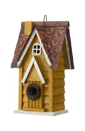 Glitzhome 12H Retro Distressed Painted Solid Wood Cottage Birdhouse in Yellow at Nordstrom, Size Medium