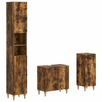 vidaXL Set Di Armadietti Da Bagno In 3 Pezzi Alkmaar Rovere Fumo Vidaxl