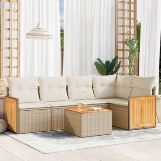 vidaXL Vidaxl - Juego De Sof&aacute;s Jard&iacute;n Con Cojines 6 Pzas Rat&aacute;n Sint&eacute;tico Beige