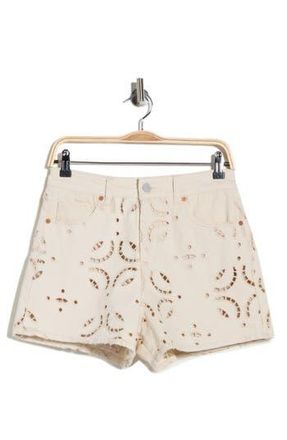 Blank NYC High Rise Eyelet Embroidered Denim Shorts in Double Cream at Nordstrom Rack, Size 30
