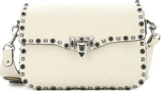 Valentino Garavani Rolling Rockstud Leather with Cabochons Medium crossbody bag - Beige