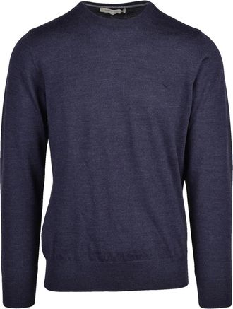 Brooksfield Blue Classic Virgin Wool Crewneck Sweater