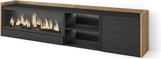 Skraut Home Skraut Home - Mueble Tv, Televisi&oacute;n, Muebles De Sal&oacute;n, Almacenaje, 212x35x50cm, Para Tv Hasta 80, Chimenea El&eacute;ctrica Xxl, Led, Estilo Moderno, Negro Y