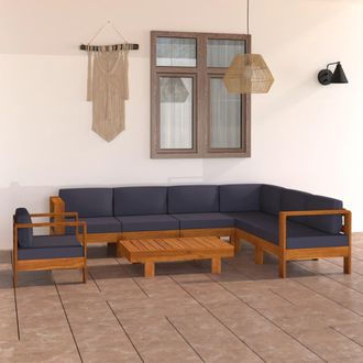 vidaXL Vidaxl - Muebles De Jard&iacute;n 10 Pzas Con Cojines Gris Oscuro Madera Acacia