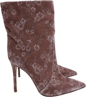 Gianvito Rossi Womens Satin Velvet Embroidered Bootie (Authentic Pre-Loved)