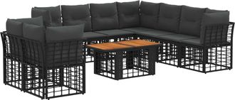 vidaXL Conjunto De Sof&aacute;s De Jard&iacute;n 10 Uds. Negro Y Gris Oscuro Vidaxl