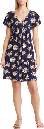 Loveappella Floral Tie Back Surplice V-Neck Knit Minidress in Navy/Ivory at Nordstrom, Size X-Small
