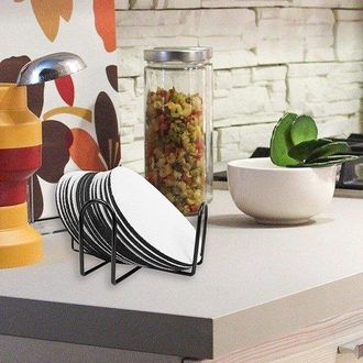OEM Posavasos Met&aacute;licos Con Soporte - Para Posavasos Redondos Y Cuadrados - 2 Piezas - Negro - Hierro