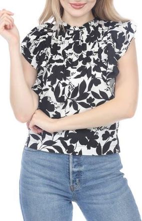 Rain + Rose Floral Ruffle Top in Black at Nordstrom Rack, Size X-Large