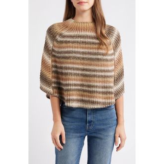 Wit & Wisdom High Round Neck Stripe Capelet in Butter Toffee/Mocha Multi at Nordstrom Rack, Size Medium