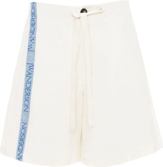J.W.Anderson Shorts van katoen/linnen met logobanddetails - Dames - Korte Broeken - Wit - XS - Katoen - Korte Broeken