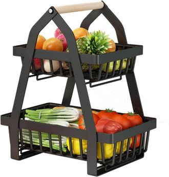 OEM Cesta De Frutas De 2 Niveles, Cesta De Frutas De Acero Desmontable, Organizador De Verduras, Para Verduras, Pan Y Aperitivos, Almacenamiento De Cocina