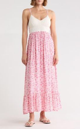 Madden Girl Lace Bodice Empire Waist Tiered Maxi Dress in Egret Pink at Nordstrom Rack, Size X-Large