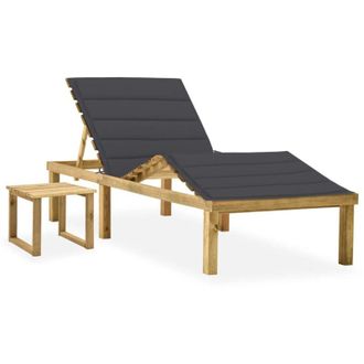 vidaXL Tumbona De Jard&iacute;n Con Mesa Y Coj&iacute;n De Madera De Pino Impregnada Vidaxl