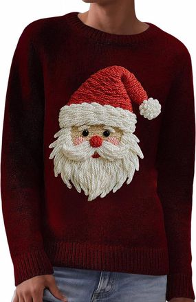 Generic Christmas Jumpers for Women Fashion 3D Print Womens Knitted Jumpers Long Sleeves Ladies Xmas Sweaters Winter Warm Fleece Pullover Sweaters Soft Comfor