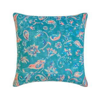 OEM Funda De Coj&iacute;n Decorativa Azul De 45 X 45 Cm Con Ribete De Terciopelo, Estampado De P&aacute;jaros Y Cachemir, Apta Para Rellenos De Almohada De 45 X 45 Cm, 