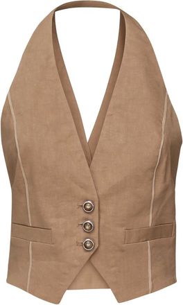 Pinko Vests, female, Beige, Size: M Beige Sweater with Organza Details