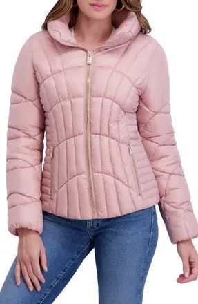 Kensie Hooded Puffer Jacket in Rose at Nordstrom Rack, Size Medium