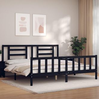 vidaXL Vidaxl - Estructura De Cama Con Cabecero Madera Maciza Negro 200x200 Cm