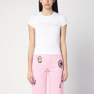 Marc Jacobs White T Shirt With Logo And Micro Crystals