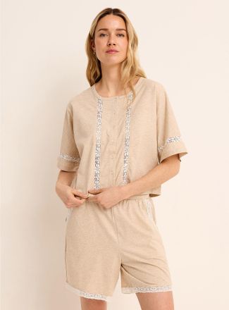 Miiyu Womens Lace-accents Supima cotton pyjama short