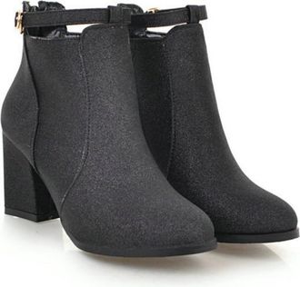 Generic Womens Square Toe Glitter Ankle Boots Sparkly Evening Party Heels with Side Zipper,Black,7.5 UK