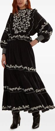 Farm Rio Gonna midi con ricamo - Nero