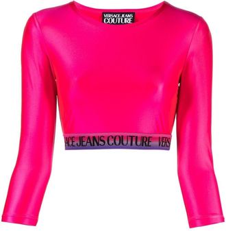 Versace Jeans Couture logo crop top - women - Spandex/Elastane/Polyamide - 38 - Pink