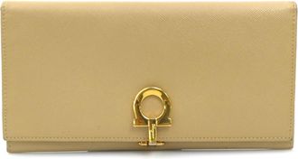Ferragamo Beige Leather Long Wallet (Bi-Fold) (Pre-Owned)
