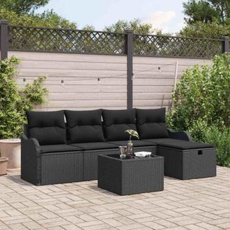 vidaXL Conjunto De Sof&aacute; De Jard&iacute;n Con Coj&iacute;n 6 Pcs Negro Polirat&aacute;n