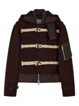 sacai toggle-fastening hooded jacket - women - Wool - 3 - Brown