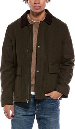 Cole Haan Short Corduroy Collar Wool-Blend Barn Coat