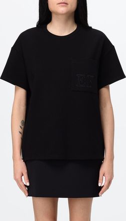 Elisabetta Franchi Cotton T-shirt with Patch Pocket and Tone-on-Tone Logo