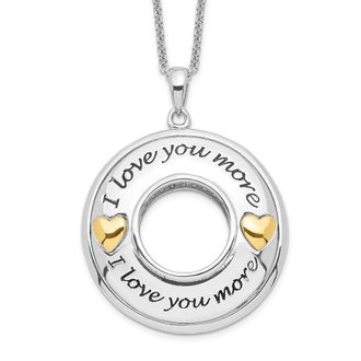 Diamond2Deal Sterling Silver Gold-plated Antiqued Cubic Zirconia I Love You More Necklace