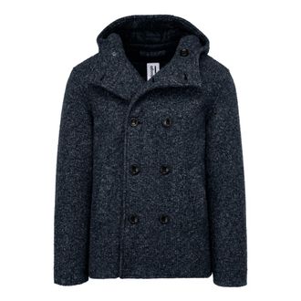 Bomboogie Korte Double-Breasted Jas van Ribgebreid Materiaal - Heren - Mantels - Blauw - Maat: M Nylon
