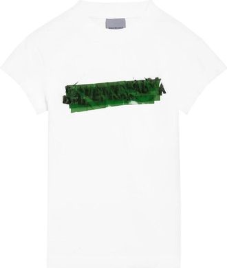 Balenciaga Tops, Dames, Wit, S, Katoen, Messy Spray Chopped Back T-shirt