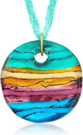 Ross-Simons Italian Multicolored Murano Glass Bead Pendant Necklace With 18kt Gold Over Sterling