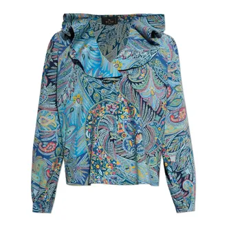 Etro Etro, Blouses, female, Blue, Size: 2XS Patterned top with a decorative neckline