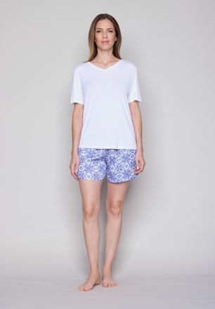Joop Shorts JOOP Allure, Damen, Gr. 34, N-Gr, dazzling blau, Web, Obermaterial: 100% Lyocell, kurz, Hosen Shorts, mit Allover-Print und seitlichen Taschen