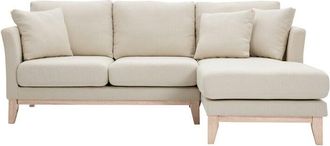 Miliboo Miliboo - Divano angolare destro sfoderabile 4 posti in tessuto beige e legno chiaro oslo