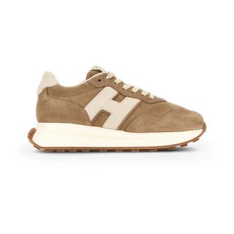 Hogan Kameel Su&egrave;de Sneakers met Ivoorleren Inzetstukken - Dames - Sneakers - Bruin - 35 EU - Su&egrave;de - Schoenen