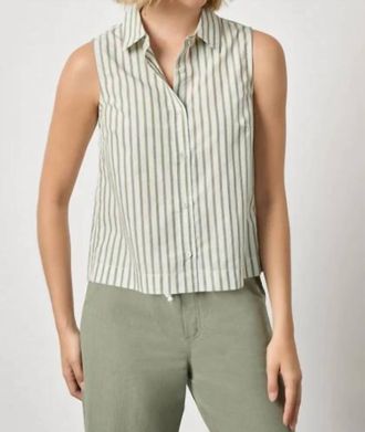 Lilla P Cotton Yarn-Dyed Poplin Sleeveless Shirt In Pool Stripe
