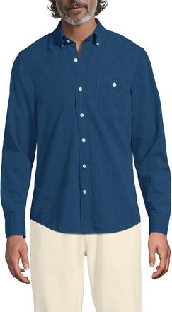 Lands End Long Sleeve Seersucker Shirt in Baltic Teal at Nordstrom, Size Xx-Large