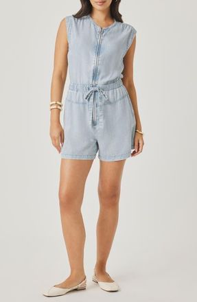 Splendid Rosalie Tie Waist Denim Romper in Bleached Indigo Blue at Nordstrom, Size X-Large