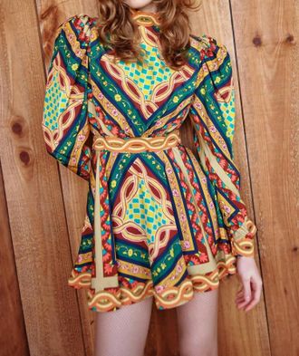 Celia B Botan Dress In Multi Blue