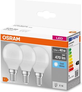 Osram led base Classic P40, lampade led a filamento smerigliato in vetro per base E14, forma di candela, bianco freddo (4000K), 470 lumen