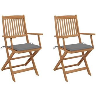 vidaXL Vidaxl - Sillas De Jard&iacute;n Plegables 2 Uds Y Cojines Madera Maciza Acacia