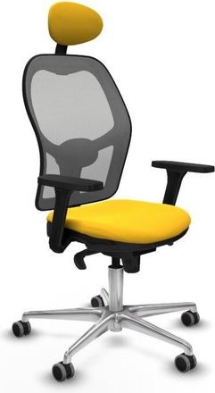 Piqueras y Crespo Piqueras Y Crespo - Jorquera Sincro Malla Gris Similpiel Amarillo Brazos 3d Base Aluminio Cabecero Fijo Ruedas 65mm Engomada