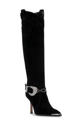 Jessica Simpson Kenzin Knee High Western Boot in Black Oil Suede at Nordstrom Rack, Size 10