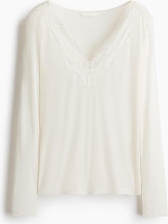 H&M Shirt mit Spitzenbesatz - White